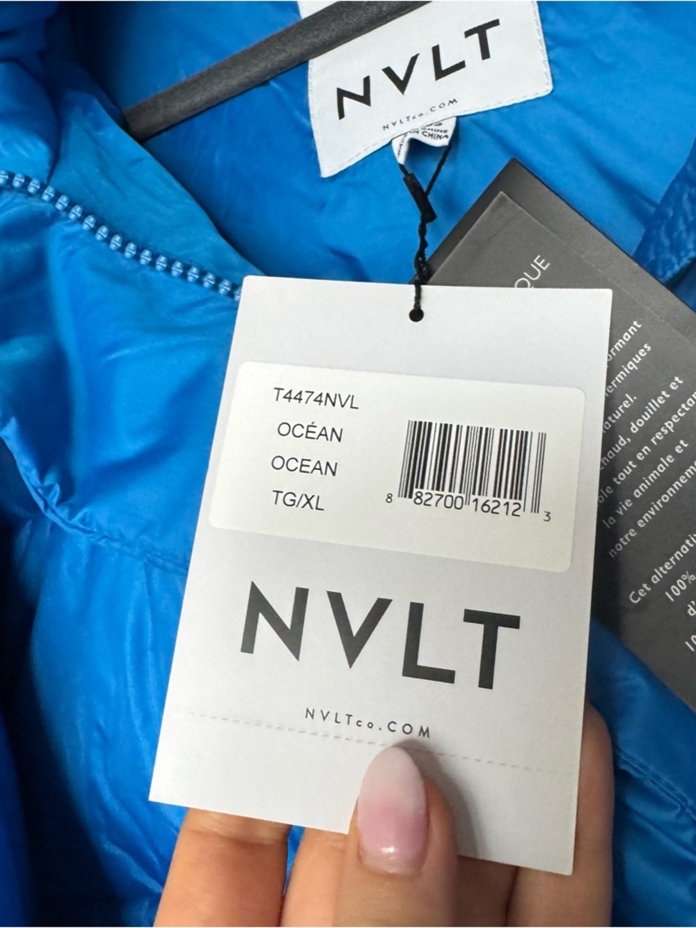 NVLT NWT Wonder Puff Cropped Puffer Jacket XL Detachable Hood Ocean - Picture 4 of 15